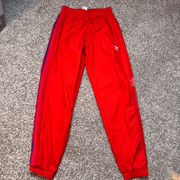 Adidas Men's Small Track Pants Red Colorful Trefoil Logo Stripes - Picture 3 of 8